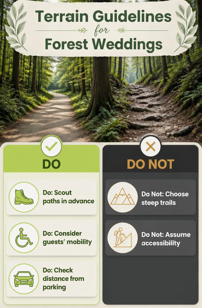 Forest Wedding Ceremony Venues and Sites in Minnesota 17 Terrain guidelines for forest wedding accessibility.