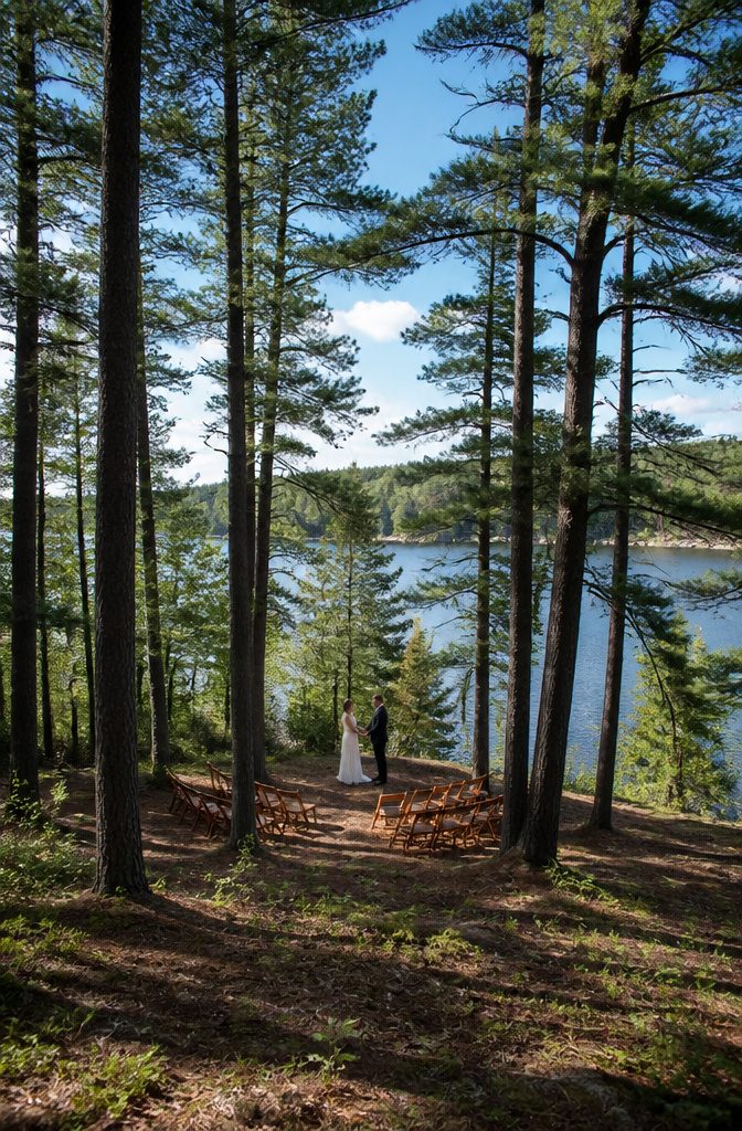 Forest Wedding Ceremony Venues and Sites in Minnesota 1 Forest wedding ceremony site at Cuyuna Cove with natural surroundings.