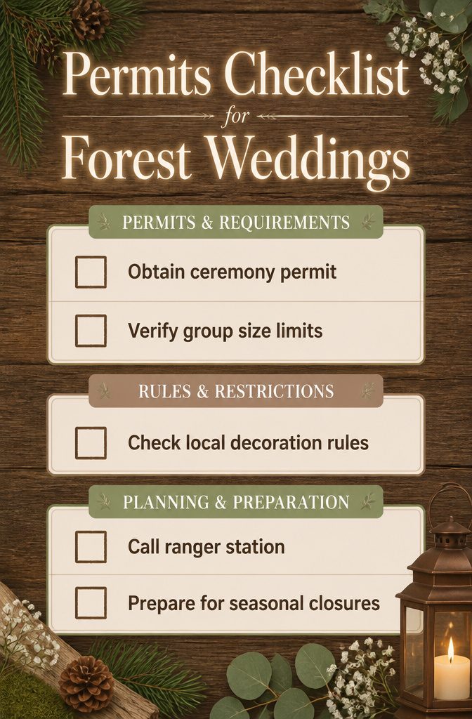 Forest Wedding Ceremony Venues and Sites in Minnesota 16 Checklist for permits needed for forest weddings.