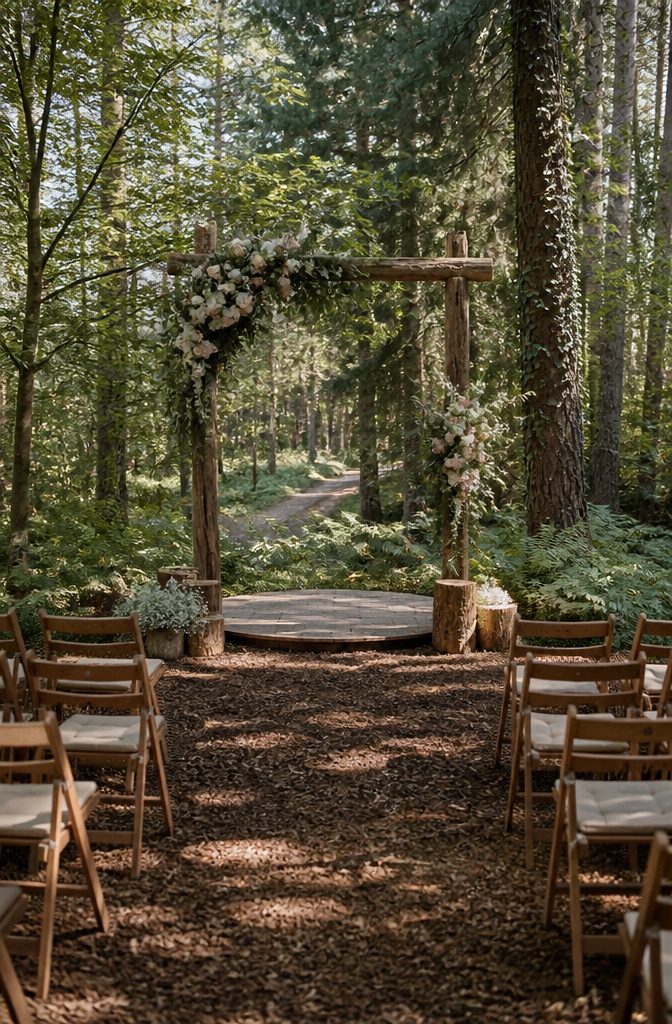 Forest Wedding Ceremony Venues and Sites in Minnesota 10 Woodland wedding ceremony setting at The Shire in the Woods.