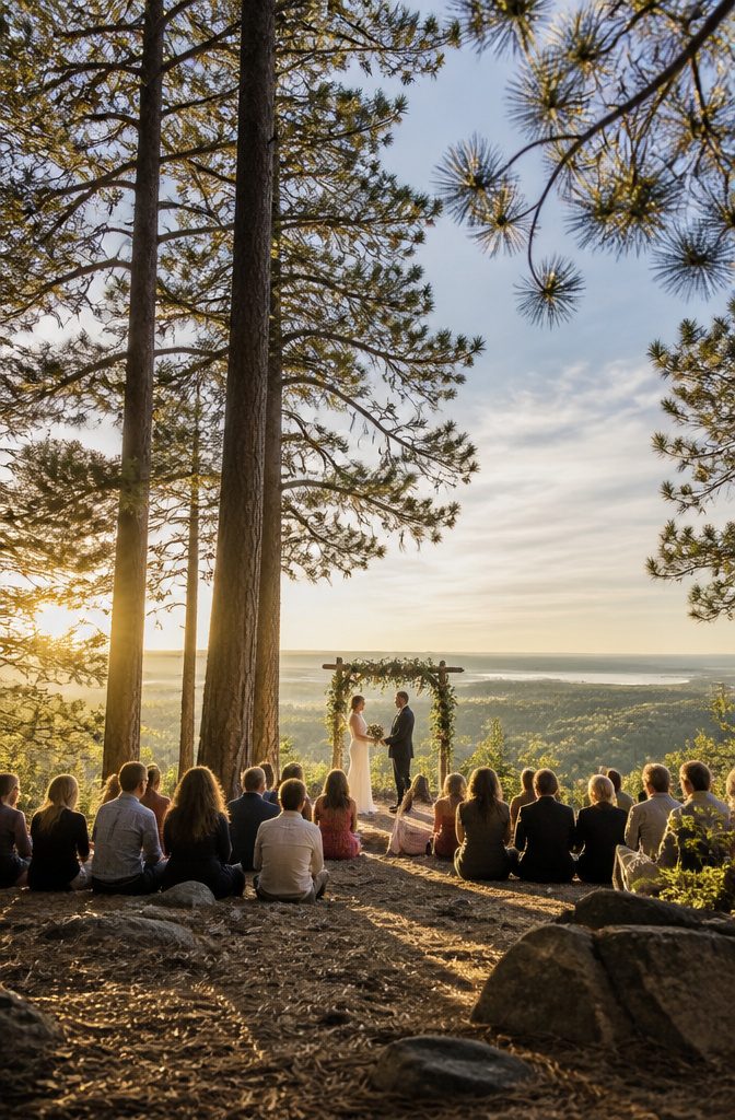 Forest Wedding Ceremony Venues and Sites in Minnesota 8 Outdoor wedding venue at Spirit Mountain overlooking the valley.