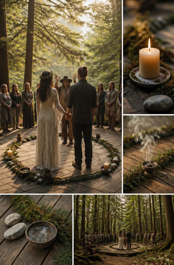 Pagan Wedding Traditions: Handfasting, Offerings and Ceremony Rituals 14 An officiant faces each quarter to invoke the four elements during the ceremony.