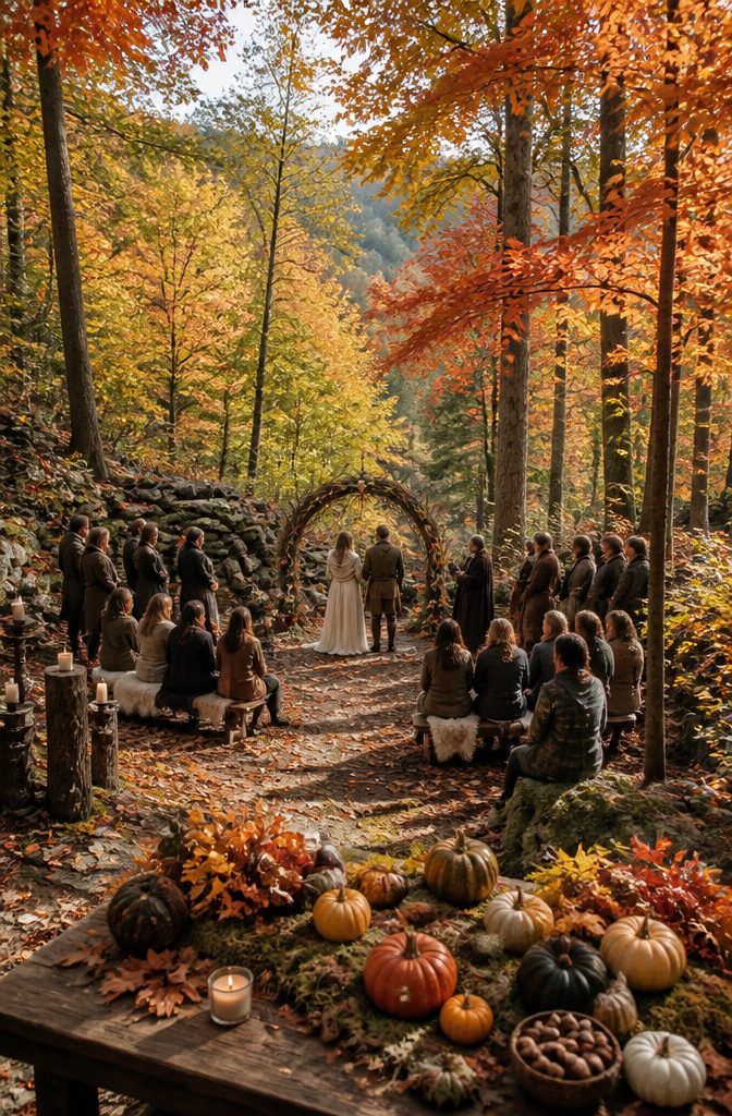 Pagan Wedding Traditions: Handfasting, Offerings and Ceremony Rituals 12 A couple prepares for a wedding ceremony, aligning with seasonal celebrations.
